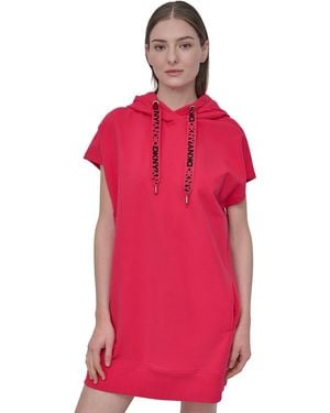 DKNY Sport Logo-string Hoodie Sneaker Dress - Red