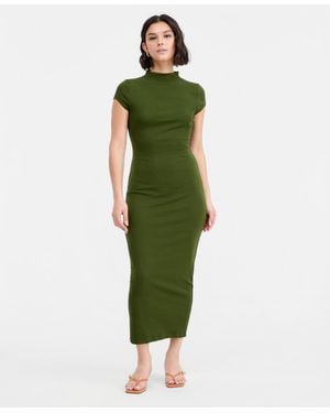 BarIII Cap-sleeve Mock-neck Midi Dress - Green