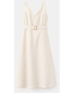Mango Belt Linen Midi-dress - White