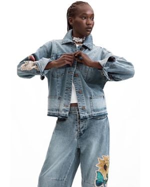 Desigual Embroidered Denim Jacket - Blue