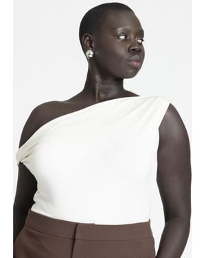 Eloquii Plus Size Asym Twist Sleeve Top - White