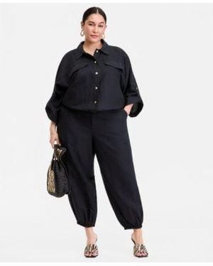 INC International Concepts Plus Size Roll Tab Sleeve Snap Front Shirt Jacket High Rise Balloon Leg Pants Macys Exclusive - Blue