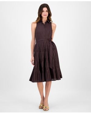 Anne Klein Sleeveless Pintuck Tie-waist Midi Dress - Red