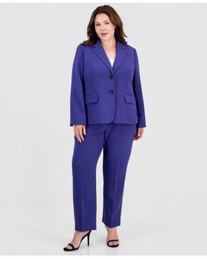Kasper Plus Size Mid-rise Straight-leg Pants - Blue