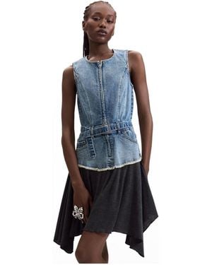 Desigual Sleeveless Asymmetrical Denim Dress - Blue