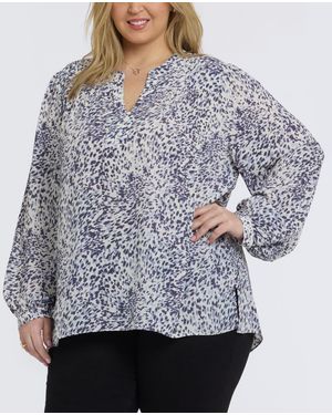 NYDJ Plus Size Trinity Split Neck Top - Gray