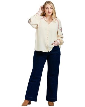 Avenue Plus Size Chloe Embroidered Blouse - Blue