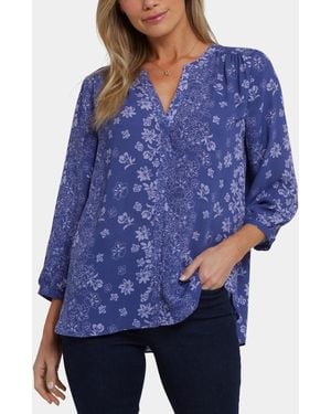 NYDJ Pintuck Spit Neck Top - Blue