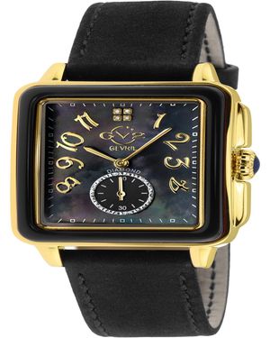 Gevril Bari Enamel Swiss Quartz Italian Black Leather Strap Watch 34mm