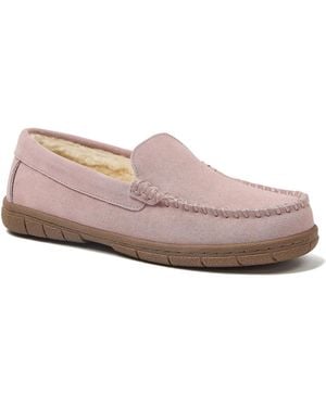 Lands' End Fuzzy Lined Suede Moccasin Slippers - Pink