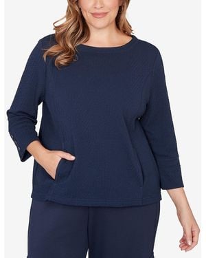 Ruby Rd. Plus Size Abstract Textured Pucker Knit Boxy Top - Blue