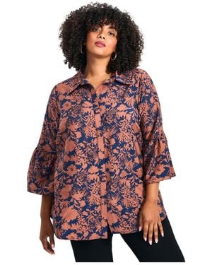 Avenue Plus Size Marianne Ruffle Hem Shirt - Red