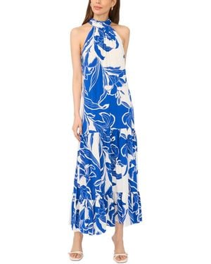 Msk Sleeveless Halter Neck Tiered Maxi Dress - Blue