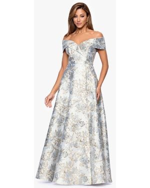Xscape Petite Off-the-shoulder Metallic Jacquard Gown - White