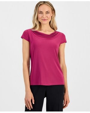 Kasper Cowl-neck Cap-sleeve Blouse - Pink