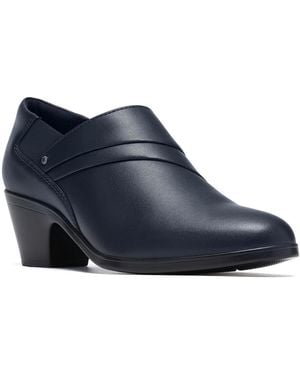 Clarks Emily2 London Block Heel Round Toe Leather Shooties - Blue