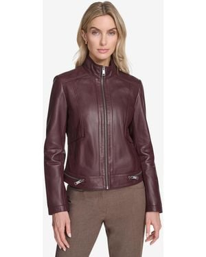 Andrew Marc Rowan Leather Racer Jacket - Purple