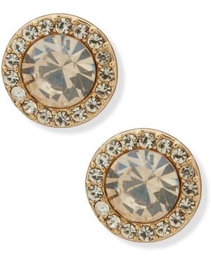DKNY Glass Stone -tone Rounded Stud Earrings - Metallic