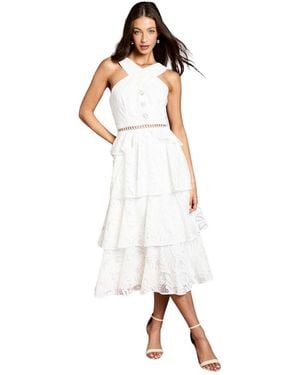 Coast Tiered Lace Halter Neck Midi Dress - White