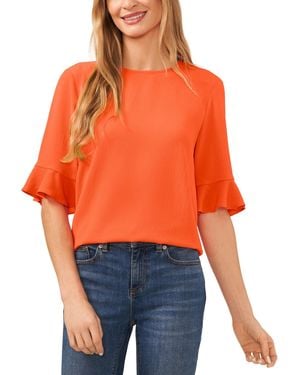 Cece Ruffled Cuff 3/4-sleeve Crew Neck Blouse - Orange