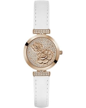 Guess Rose Gold-tone Stainless Steel Leather Analog Watch - White