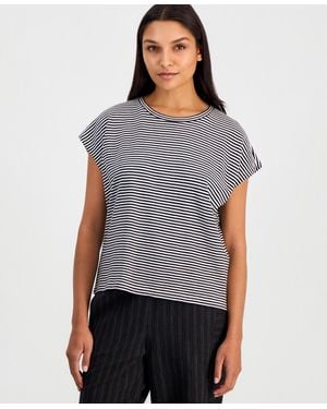 Eileen Fisher Cotton Striped Cap-sleeve Crewneck Tee - Gray