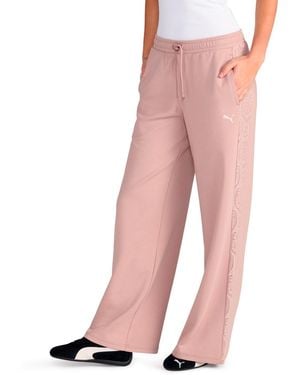 PUMA Lace Detail Wide Leg Mid Rise Pants - Pink