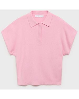 Mango Short-sleeved Polo-neck Sweater - Pink