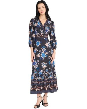 Donna Morgan V-neck Tiered Midi Dress - Blue