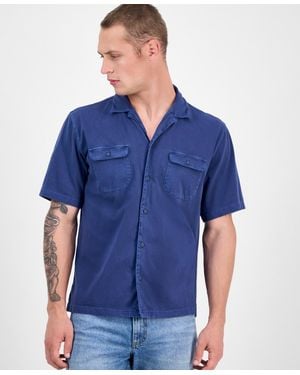Sun & Stone Sun + Stone Short Sleeve Washed Button-front Camp Shirt - Blue