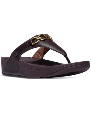 Fitflop Lulu Square-chain Leather Toe-post Wedge Sandals - Brown