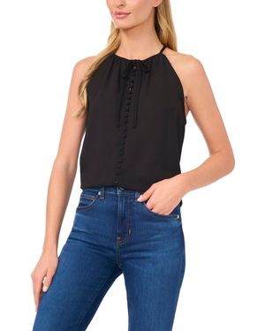 Cece Shirred Button Down Blouse - Black