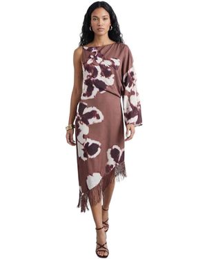 Warehouse One Shoulder Satin Midi Dress - White