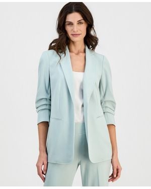 Anne Klein Stretch Crepe Scrunch-sleeve Open-front Blazer - Blue