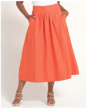 Estelle Kaia Linen Gathered A-line Midi Skirt - Orange