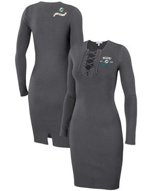 WEAR by Erin Andrews Miami Dolphins Lace Up Long Sleeve Dress - Gray