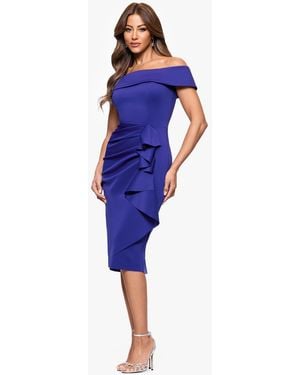 Xscape Ruffled Off-the-shoulder Sheath Dress - Blue