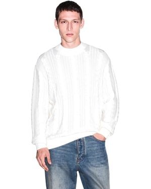 ARMANI EXCHANGE | Wool-cotton Cble-knit Crewneck Sweter - White