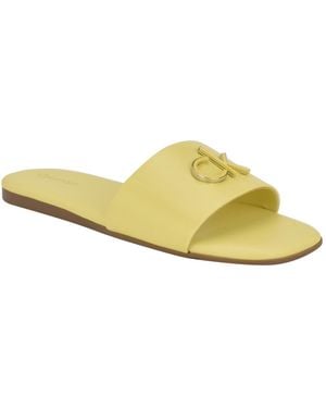 Calvin Klein Yancie Logo Flat Slide Sandals - Yellow