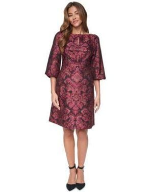 Eliza J Boat Neck A Line Ruched Keyhole Bodice Dress - Red