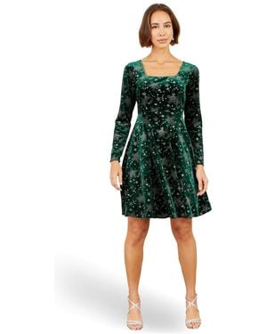 Yumi' Starburst Square Neck Fit & Flare Constellation-print Dress - Green
