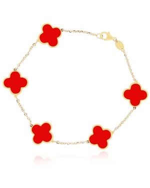 The Lovery Large Coral Clover Bracelet 14k Gold - Red