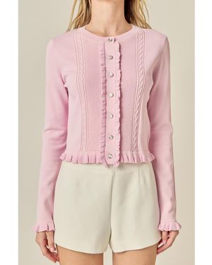 English Factory Ruffle Placket Knitted Cardigan - Pink
