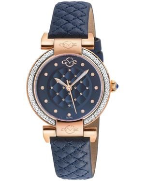 Gevril Gv2 Berletta Swiss Quartz Blue Leather Strap Diamond Watch