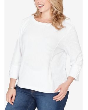Ruby Rd. Plus Size Abstract Textured Pucker Knit Boxy Top - White