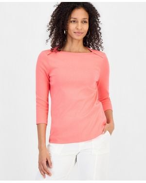 Style & Co. Petite Pima Cotton 3/4-sleeve Boat-neck Top - Pink