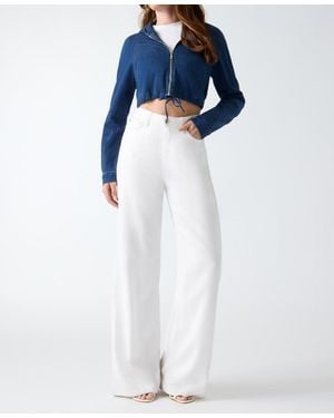 Guess Reese Cropped Denim Hoodie Jacket - Blue