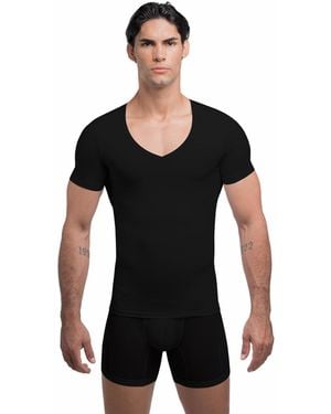 Rounderbum Cotton Compression Deep V-neck T-shirt - Black