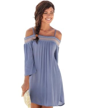 Lascana Embroidered Cold Shoulder Dress - Blue
