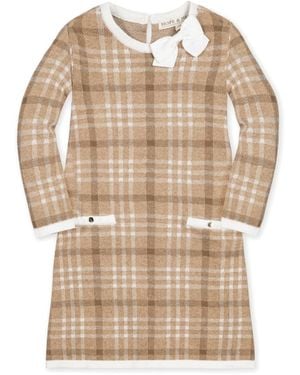 Hope & Henry Toddler Girls Long Sleeve Bow Detail Intarsia Sweater Dress - Natural